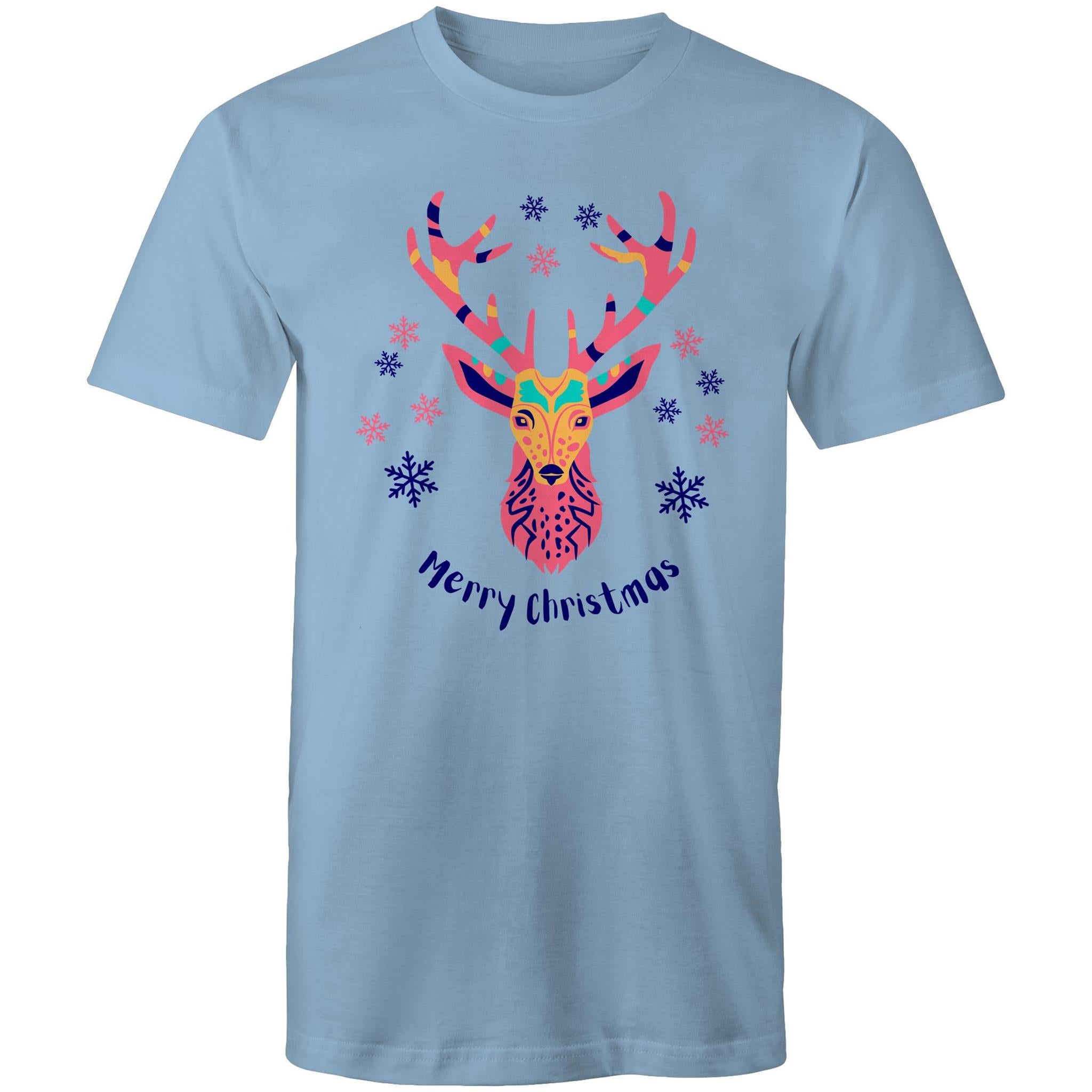 Christmas Deer - Mens T-Shirt Carolina Blue Mens Christmas T-shirt Christmas Printed In Australia