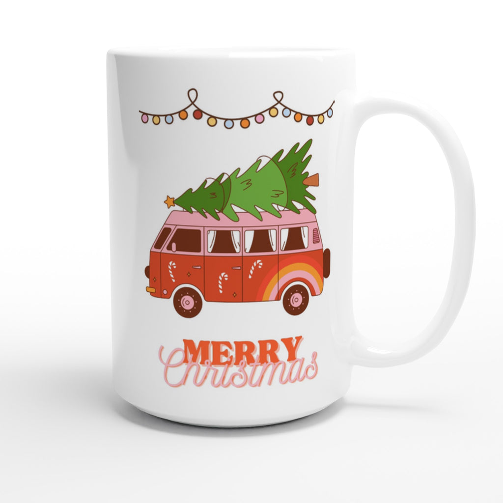 Christmas Tree On Peace Van - White 15oz Ceramic Mug Christmas 15oz Mug Christmas Globally Fulfilled