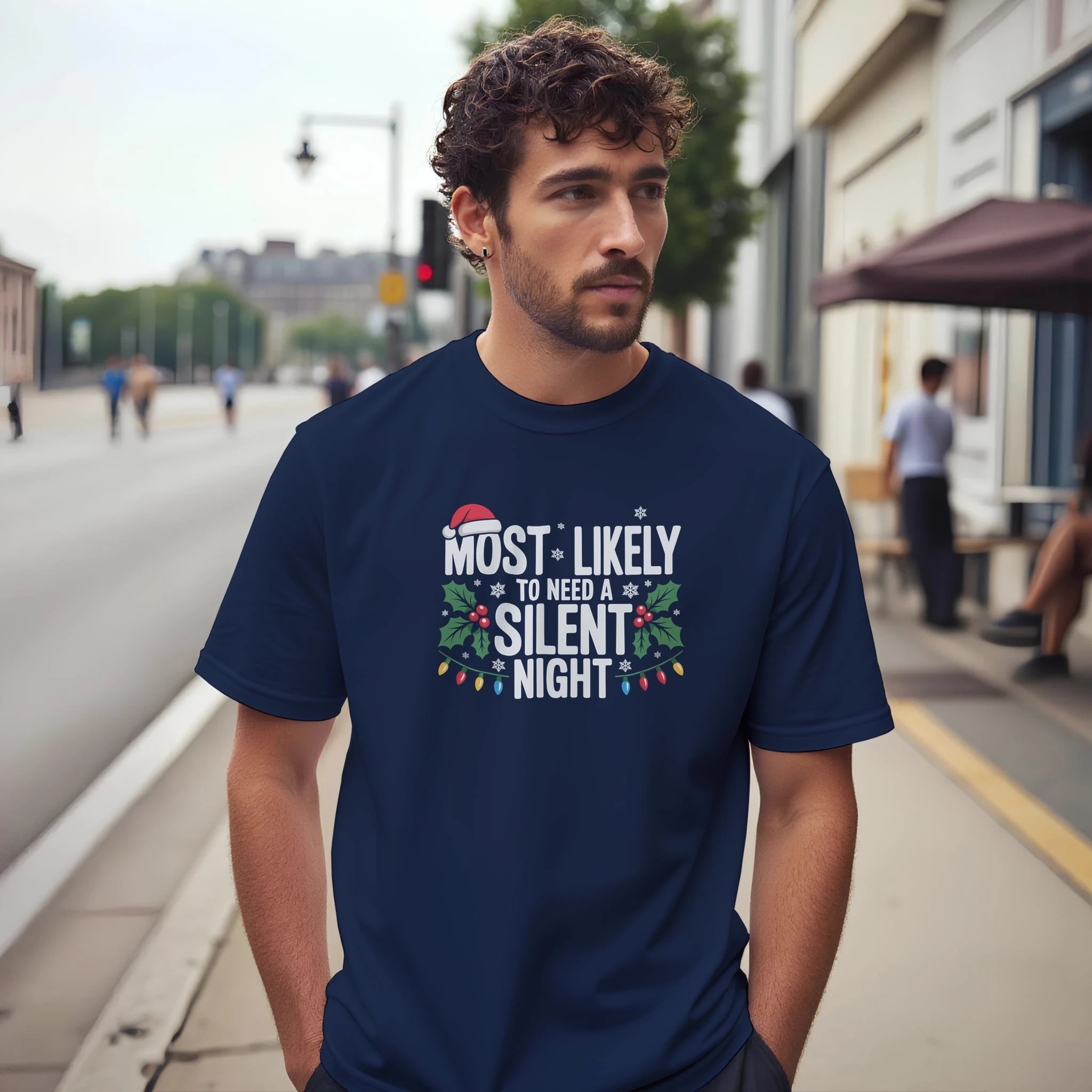 Personalised - Christmas Most Likely To - Classic Unisex Crewneck T-shirt | Gildan® 64000 Navy Personalised T-shirt Christmas customise Globally Fulfilled personalise