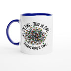 Tangled Christmas Lights, I'm Fine, This Is Fine, Everything's Fine - White 11oz Ceramic Mug with Colour Inside Ceramic Blue Christmas Colour Mug Christmas Globally Fulfilled