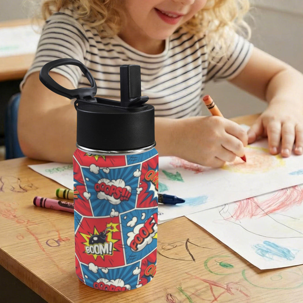 Comic Book 12oz Kids Water Bottle with Straw Lid
