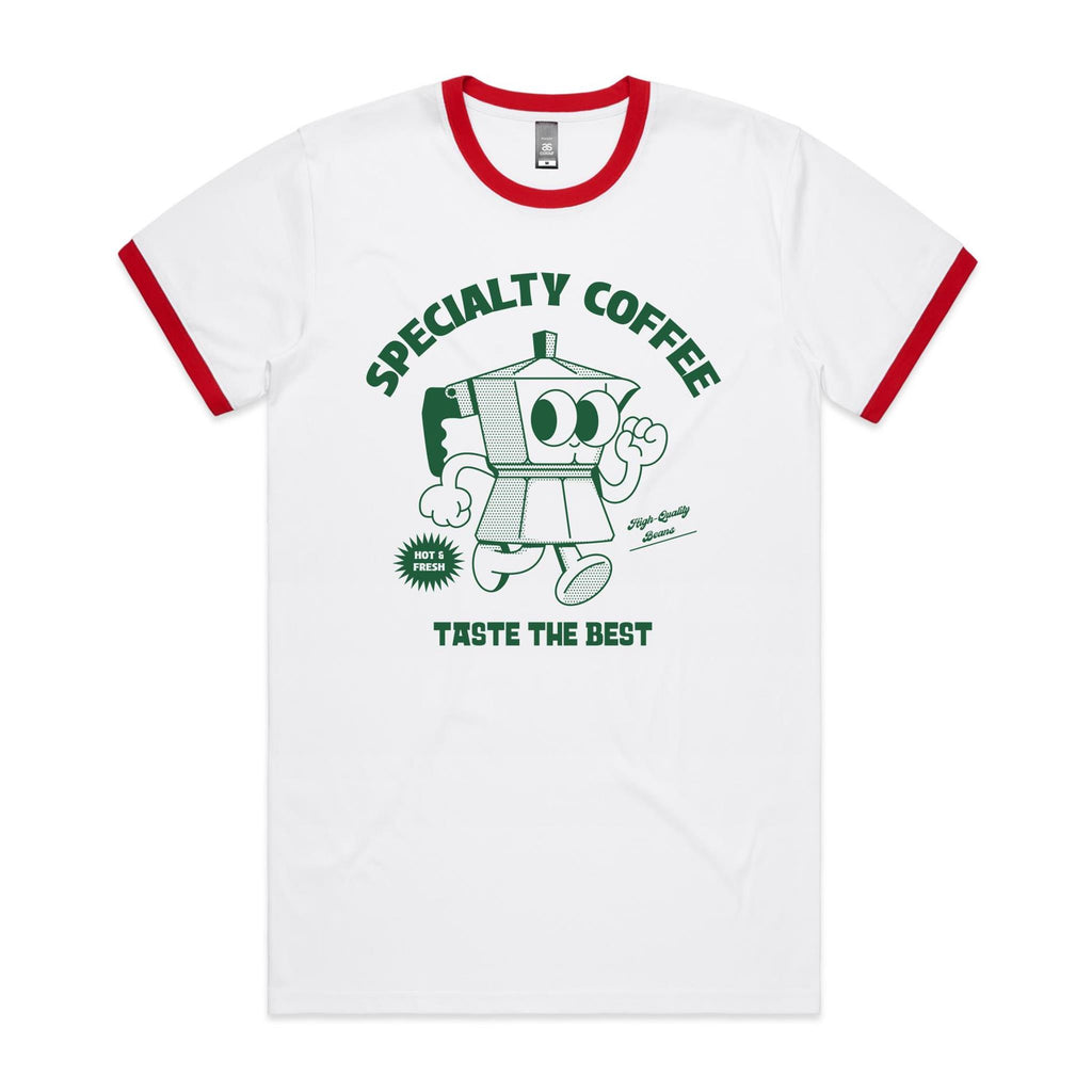 Specialty Coffee - Staple Ringer Tee White Red Ringer T-Shirt Coffee Printed In Australia