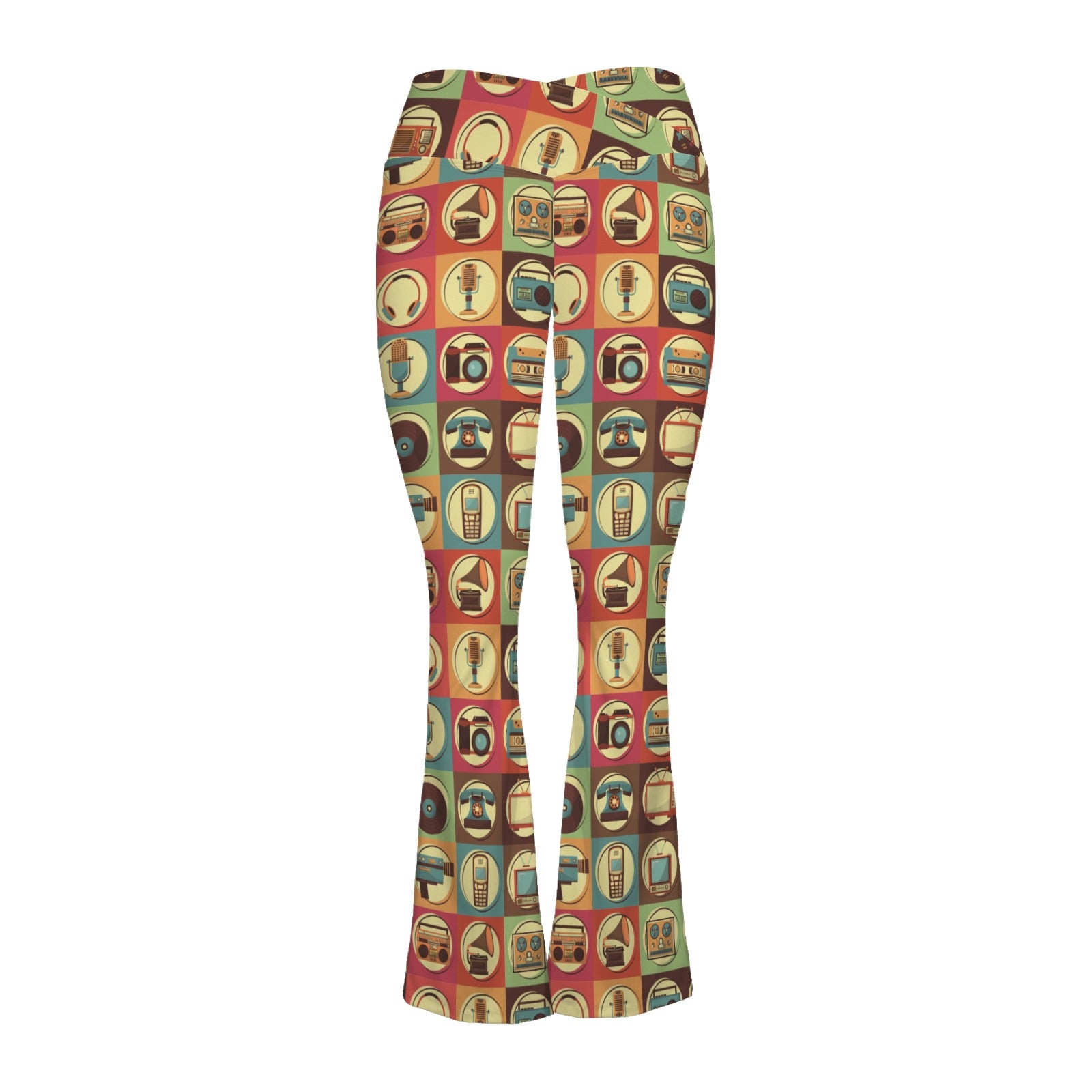 Retro Life High Waist Crossover Tummy Control Flare Leggings High Waist Flare Leggings Printed Offshore Retro