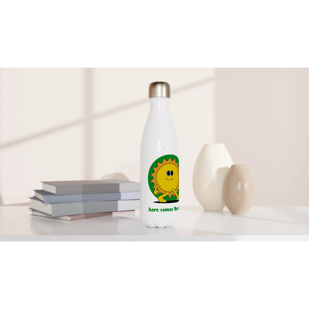 Here Comes The Sun - White 17oz Stainless Steel Water Bottle White Water Bottle Globally Fulfilled
