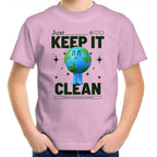Earth, Just Keep It Clean - Kids Youth T-Shirt Pink Kids Youth T-shirt Environment Printed In Australia