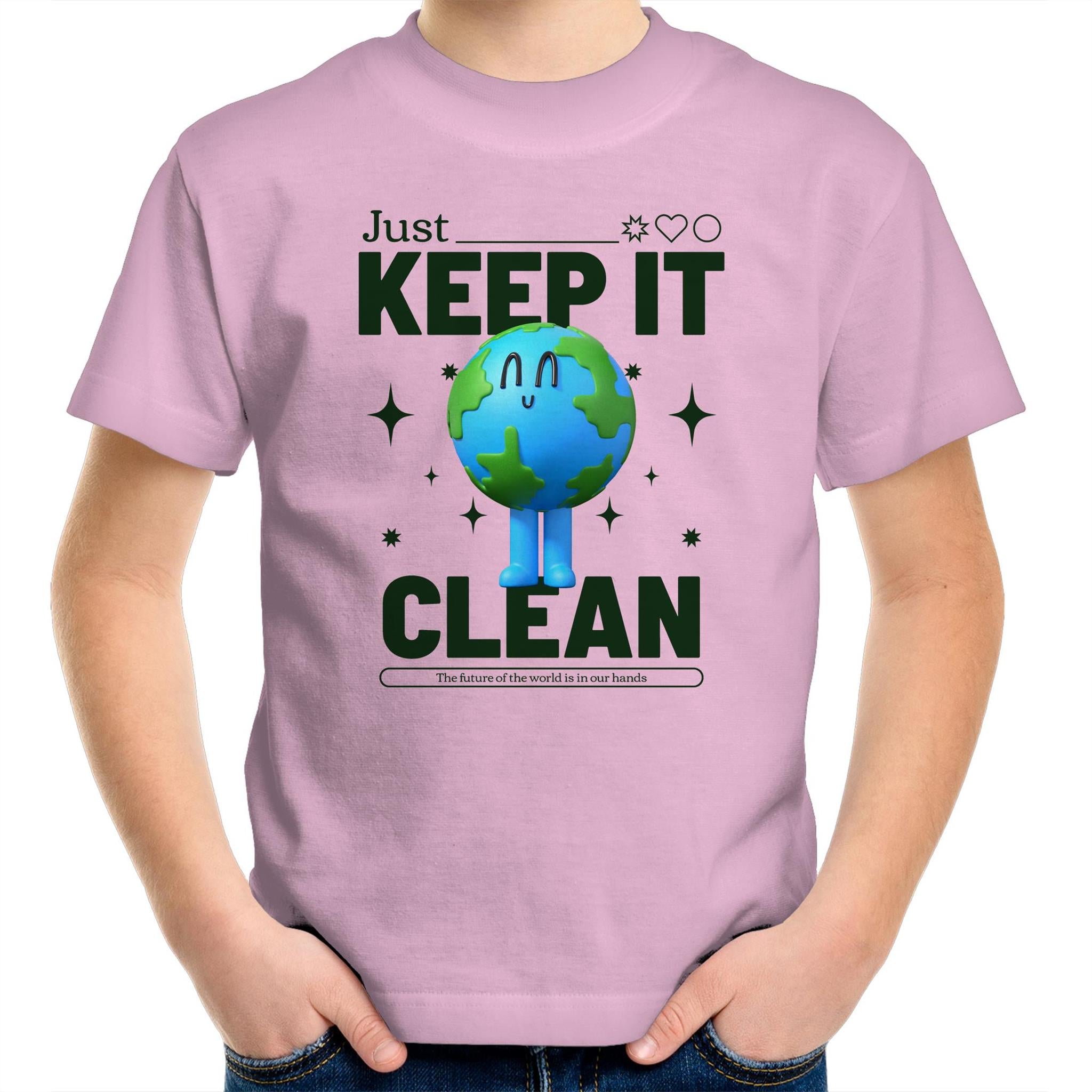 Earth, Just Keep It Clean - Kids Youth T-Shirt Pink Kids Youth T-shirt Environment Printed In Australia