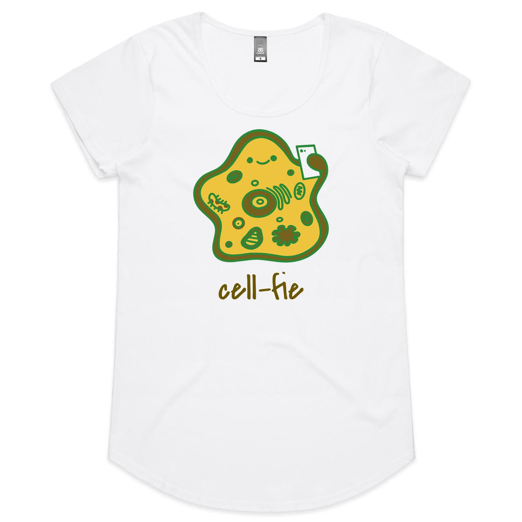 Cell-fie - Womens Scoop Neck T-Shirt White Womens Scoop Neck T-shirt Printed In Australia Science