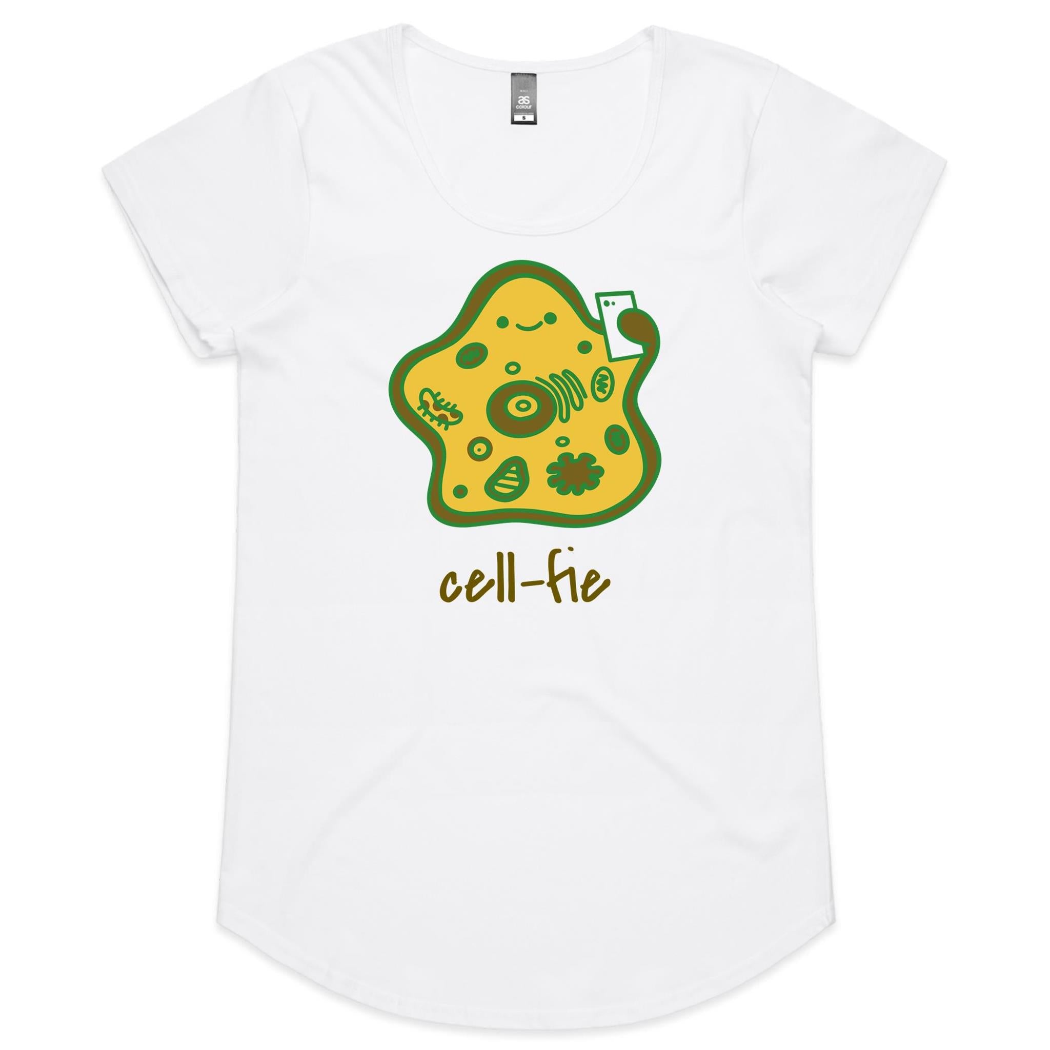 Cell-fie - Womens Scoop Neck T-Shirt White Womens Scoop Neck T-shirt Printed In Australia Science