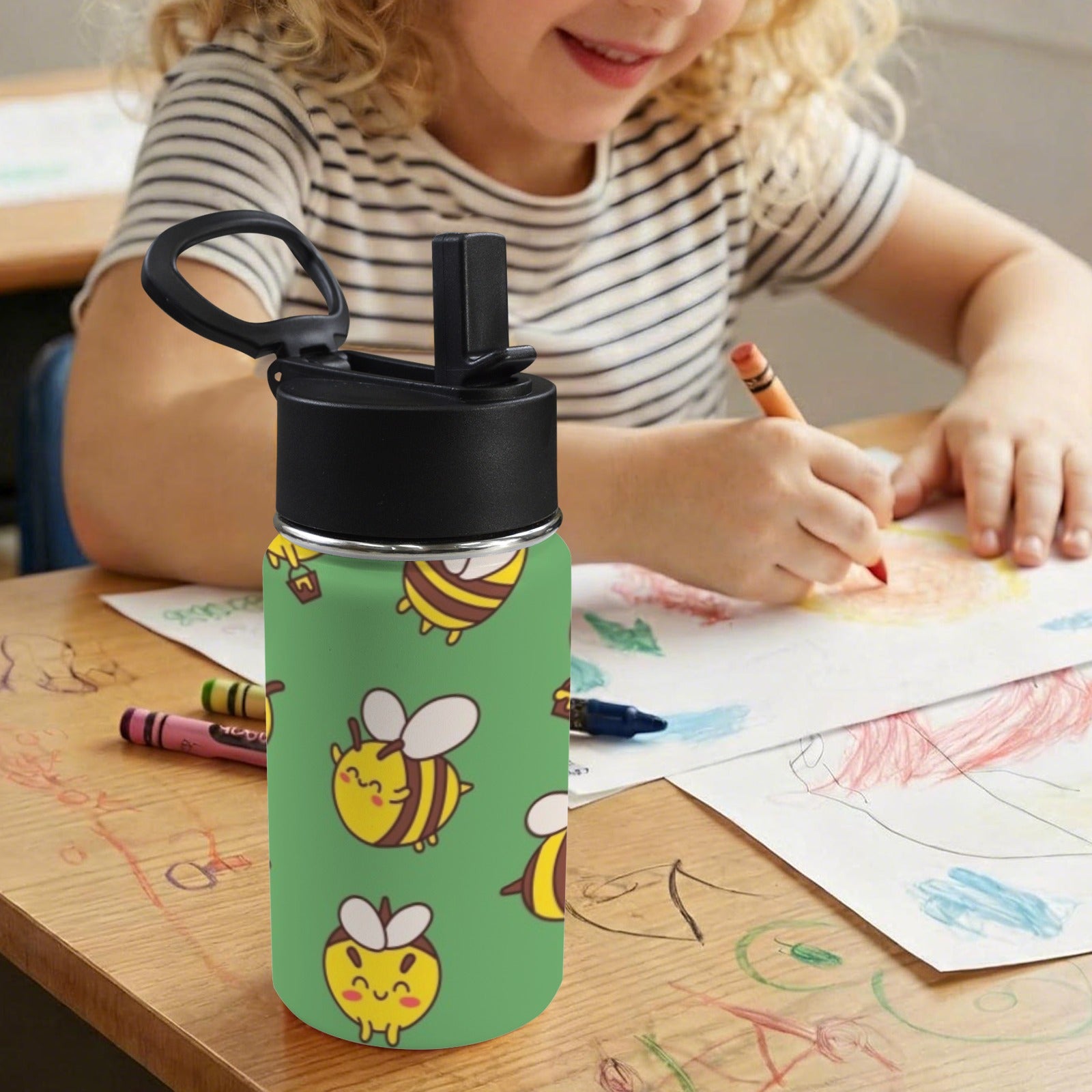Busy Bees 12oz Kids Water Bottle with Straw Lid