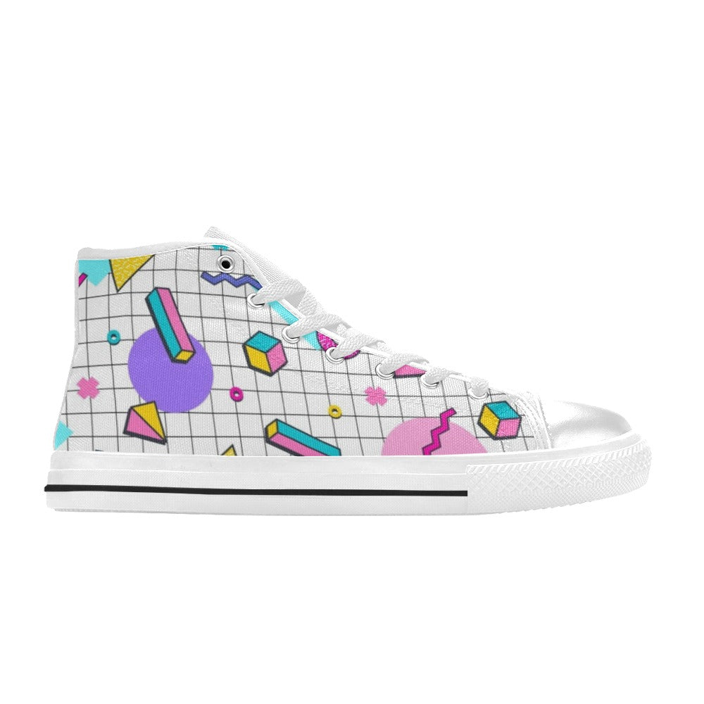 80's Grid - Men's High Top Canvas Shoes Men's Classic High Top Canvas Shoes Printed Offshore Retro