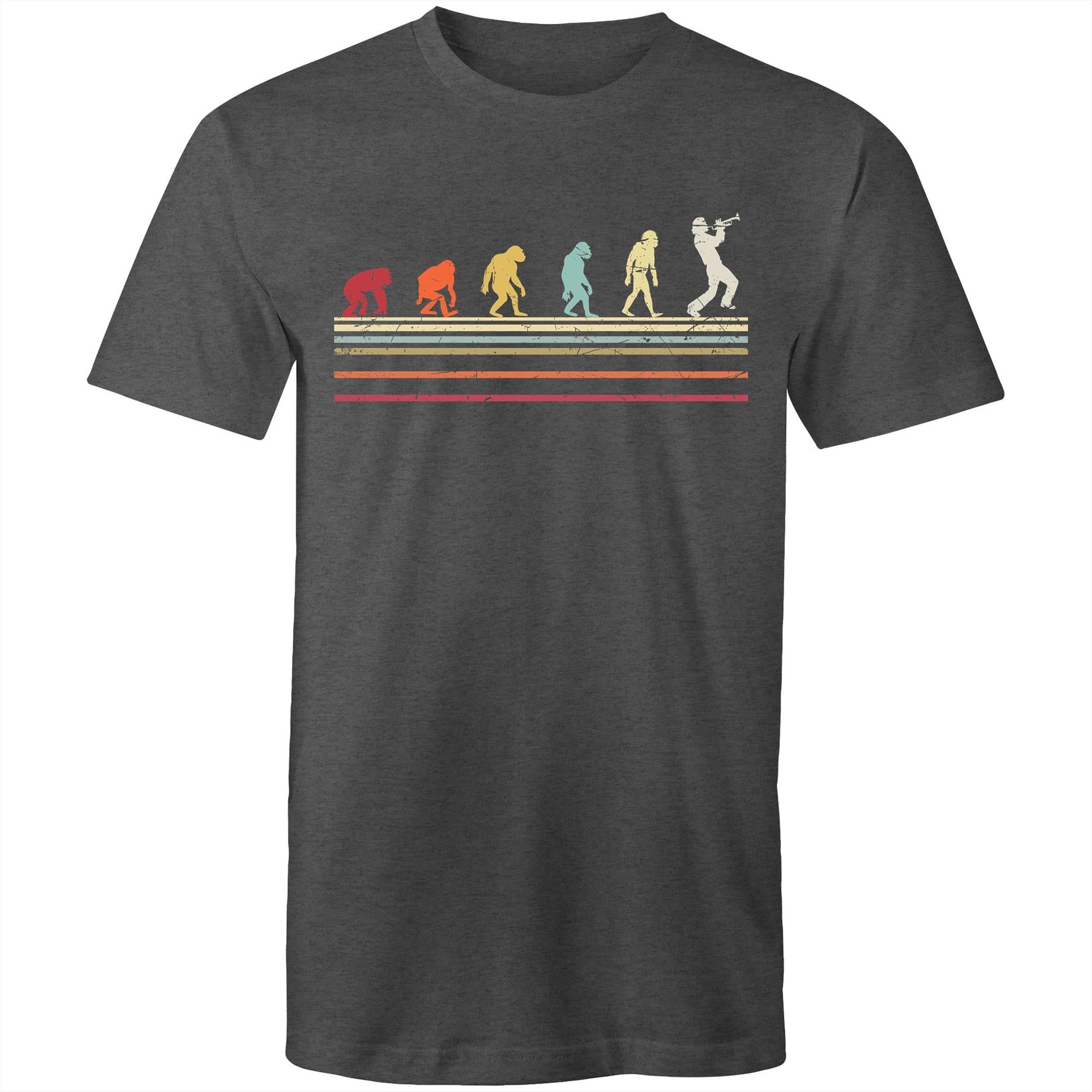 Trumpet Player Evolution - Mens T-Shirt Asphalt Marle Mens T-shirt Music Printed In Australia