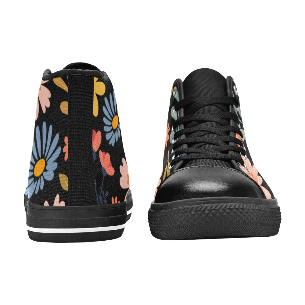 Boho Flowers And Leaves Women's High Top Canvas Shoes Womens Classic High Top Shoes Plants Printed Offshore