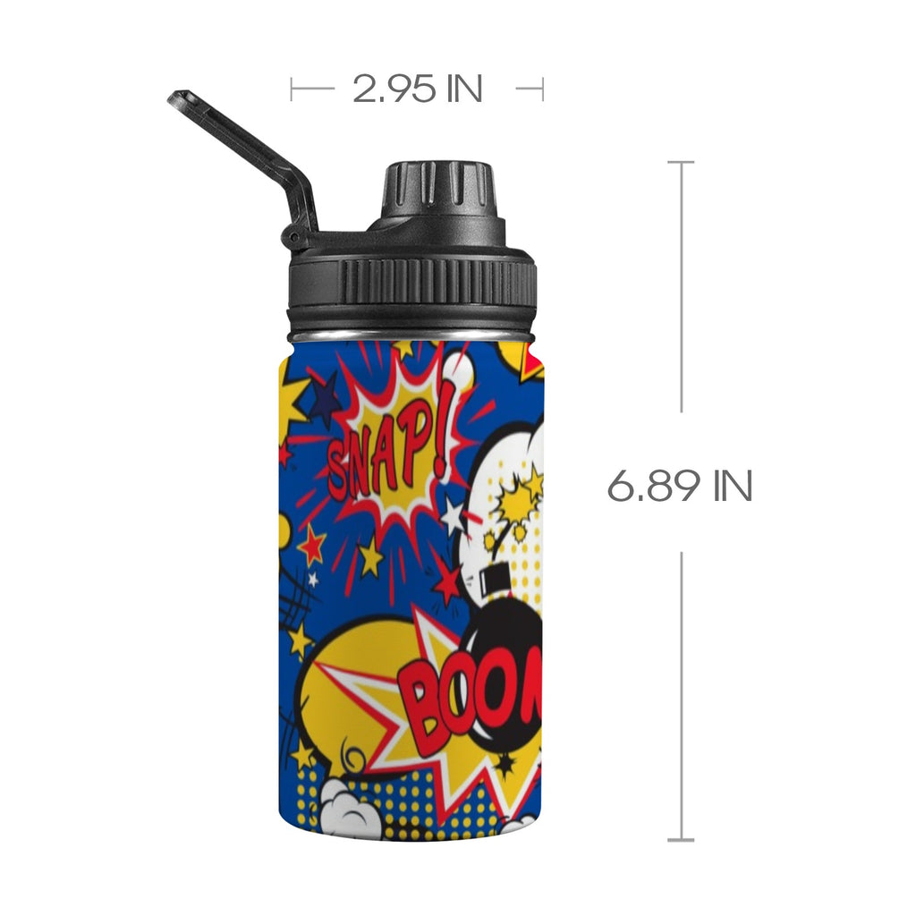 Blue Comic Book - Kids Water Bottle with Chug Lid (12 oz) One Size Kids Water Bottle with Chug Lid comic Printed Offshore