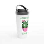 Looking Sharp - White 15oz Stainless Steel Travel Mug Travel Mug black lid cacti cactus coffee cute flower garden handle plant screw on lid spill proof to go