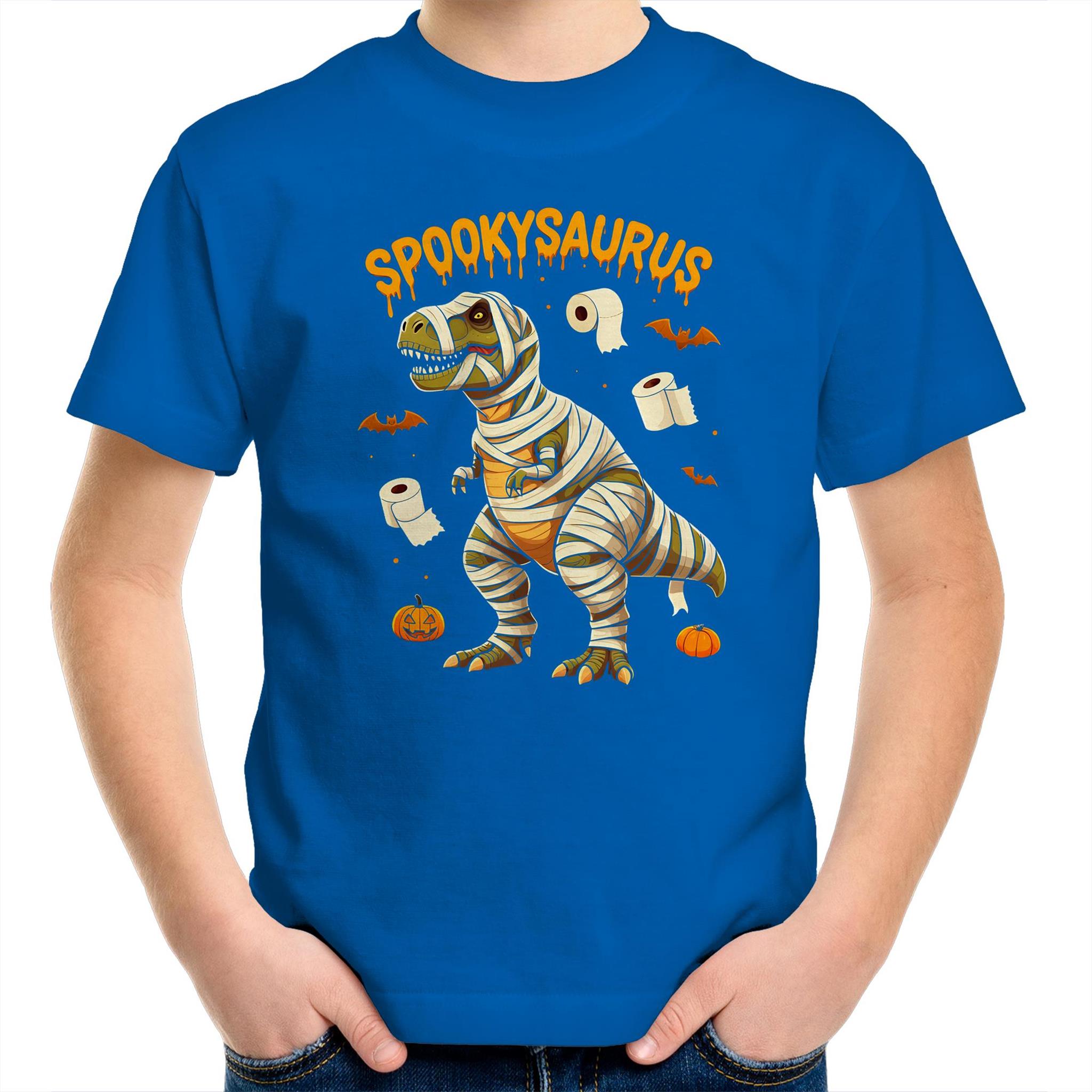 Spookysaurus, Halloween Dinosaur - Kids Youth T-Shirt Bright Royal Kids Youth T-shirt Halloween Printed In Australia