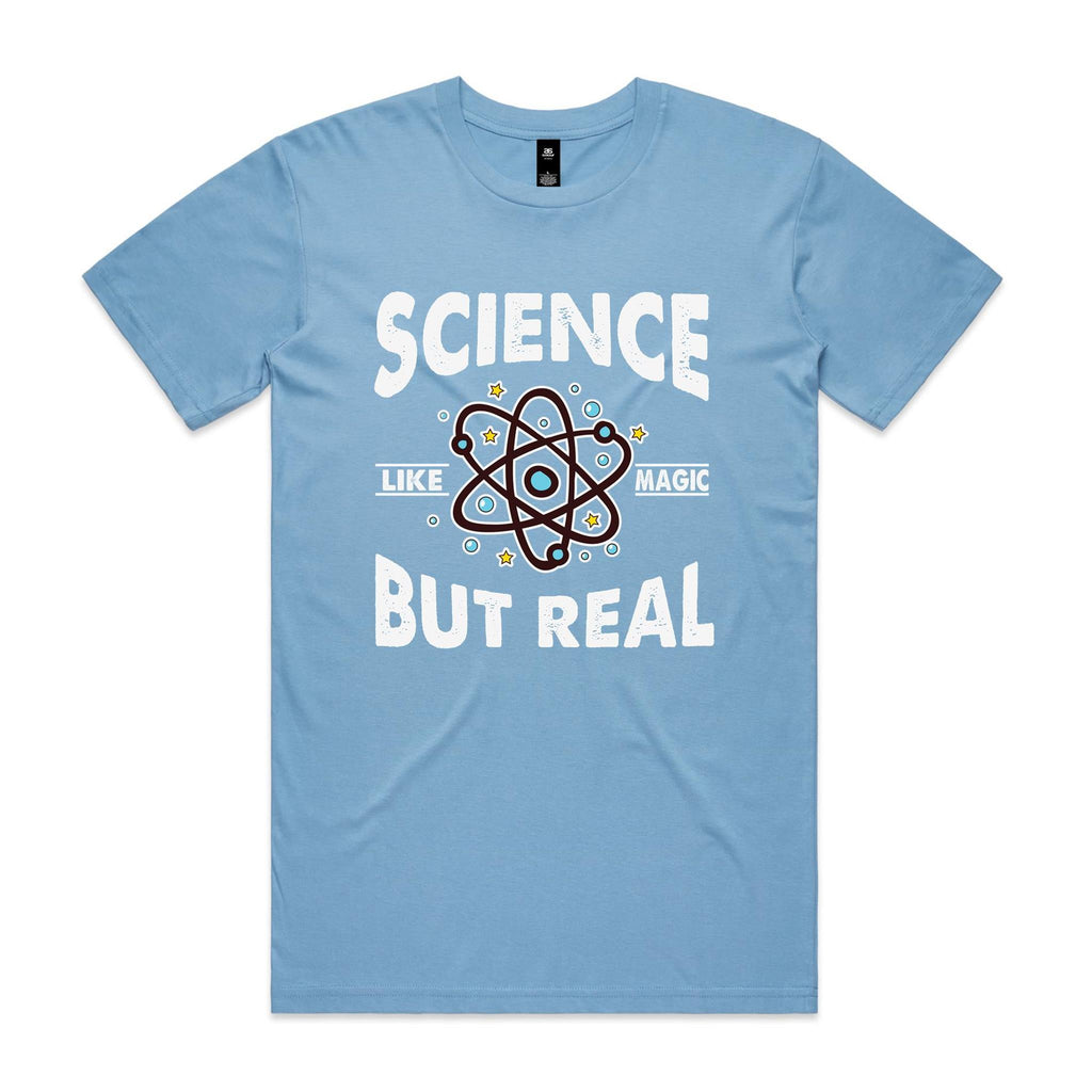 Science, It's Like Magic But Real Men's AS Colour T-shirt Carolina Blue Mens T-shirt Printed In Australia Science