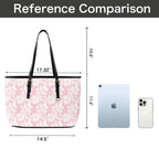 Pink Hawaiian Floral PU Leather Tote Bag Large Leather Tote Bag-Large Plants Printed Offshore