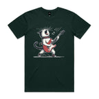 Cat Playing Guitar Men's AS Colour T-shirt Pine Green Mens T-shirt animal Music Printed In Australia