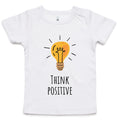 Think Positive, Lightbulb AS Colour Baby T-shirt White Baby T-shirt Printed In Australia