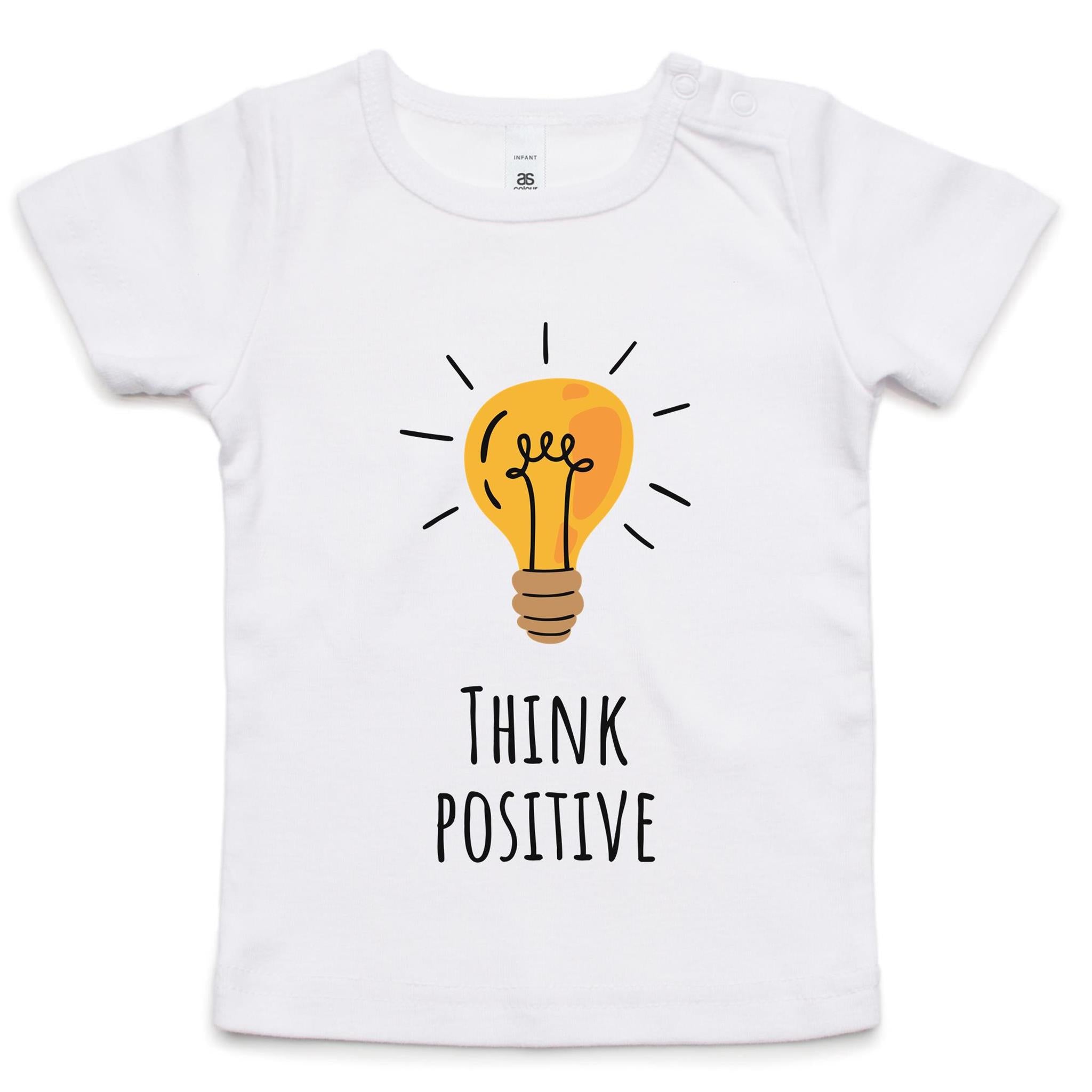 Think Positive, Lightbulb - Baby T-shirt White Baby T-shirt Printed In Australia
