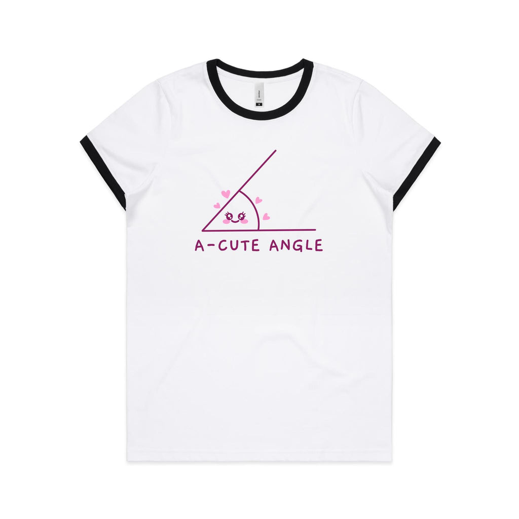 A-Cute Angle, Maths - Women's Ringer Tee White Black Womens Ringer T-shirt Maths Printed In Australia