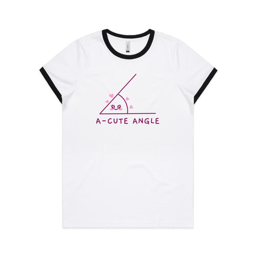 A-Cute Angle, Maths - Women's Ringer Tee White Black Womens Ringer T-shirt Maths Printed In Australia