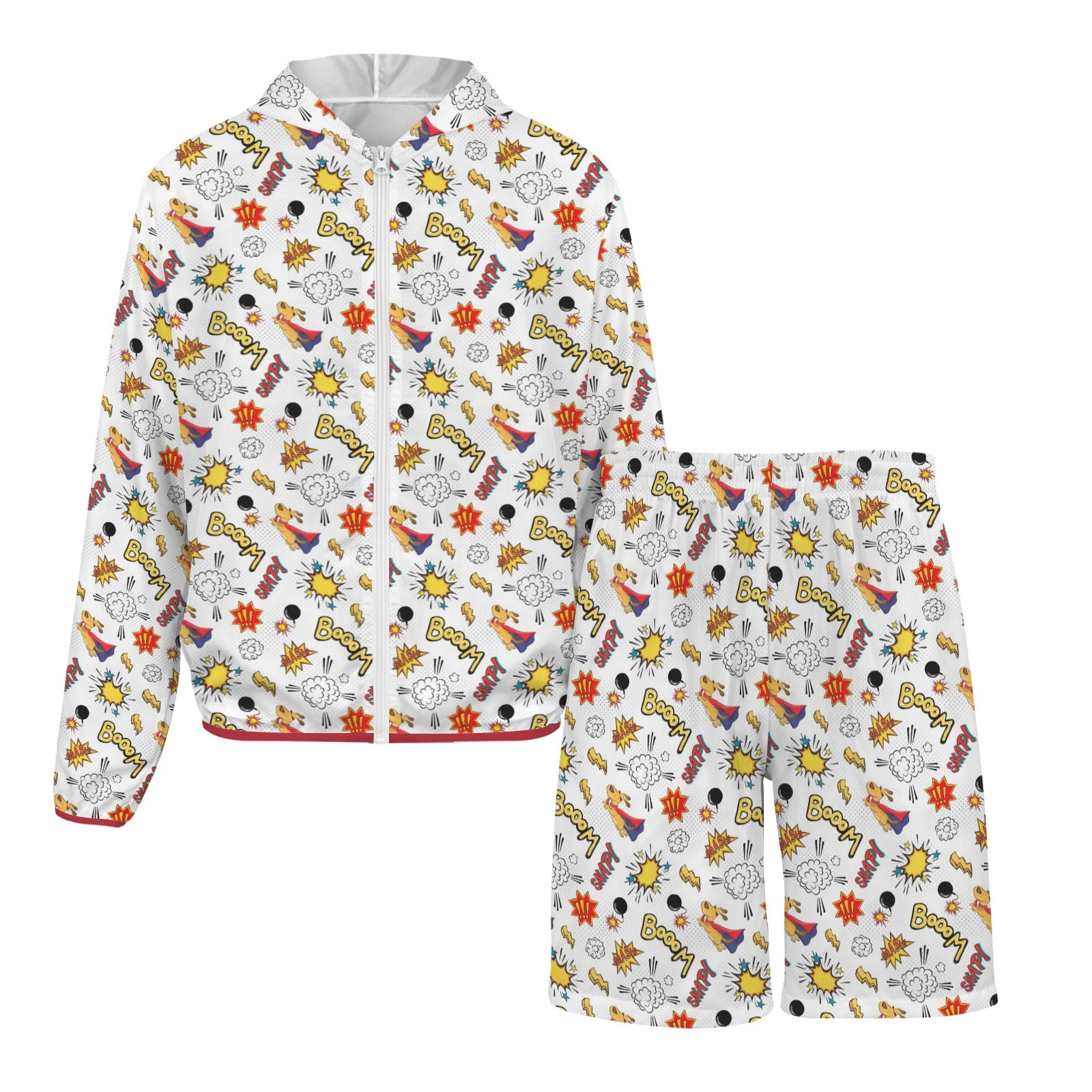 Super Dog Men's Lightweight Sun Hoodie & Shorts Set Men's Lightweight Sun Hoodie & Shorts animal comic Printed Offshore