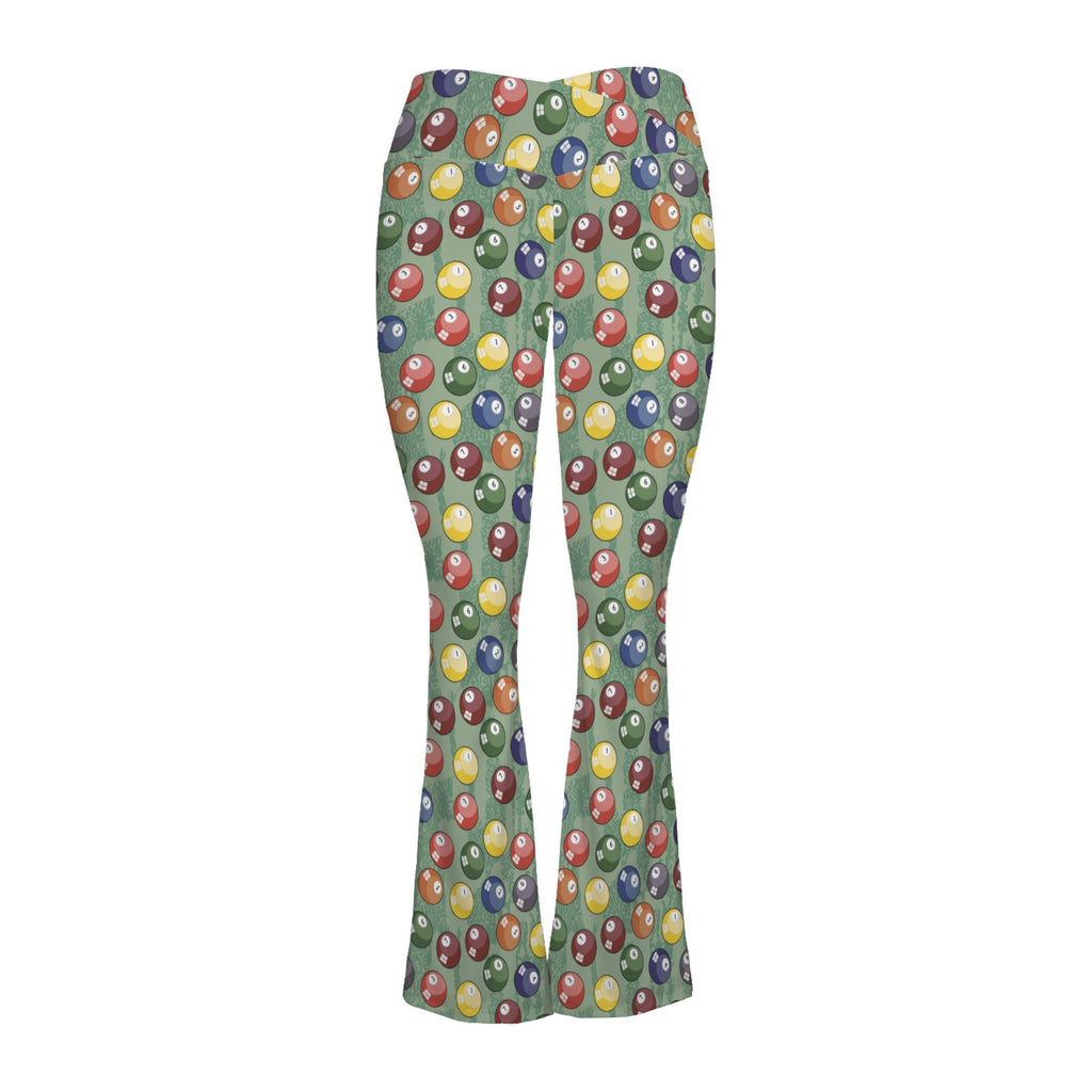 Pool Balls High Waist Crossover Tummy Control Flare Leggings High Waist Flare Leggings Games Printed Offshore