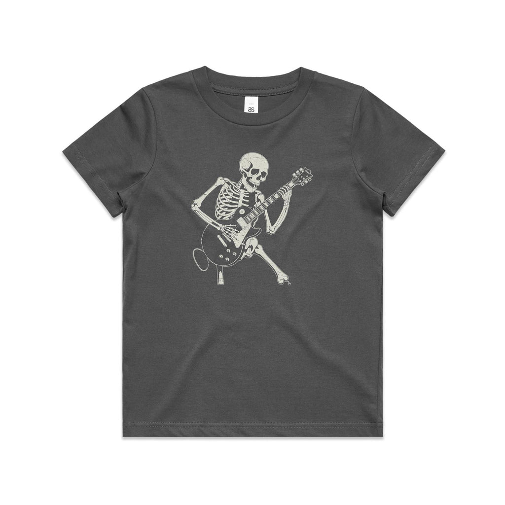 Skeleton Playing Guitar Kid's AS Colour T-shirt Charcoal Kids Youth T-shirt Music Printed In Australia