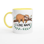 Sloth, I Like Naps - White 11oz Ceramic Mug with Colour Inside Ceramic Yellow Colour 11oz Mug animal Globally Fulfilled