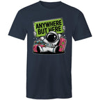 Astronaut, Anywhere But Here - Mens T-Shirt Navy Mens T-shirt Printed In Australia Space