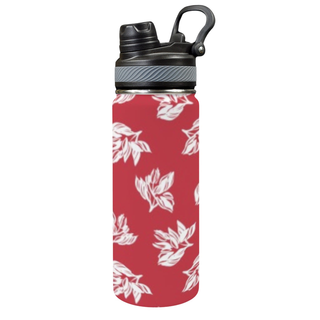 Red Retro Foliage, Hawaiian Flower - Insulated Water Bottle with Dual-Use Lid (18oz) One Size Insulated Water Bottle with Dual-Use Lid (18oz) Printed Offshore Surf