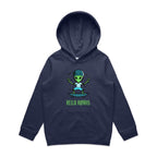 Alien Skate, Hello Humans - Kids Hoodie Midnight Blue Kids Hoodie Printed In Australia