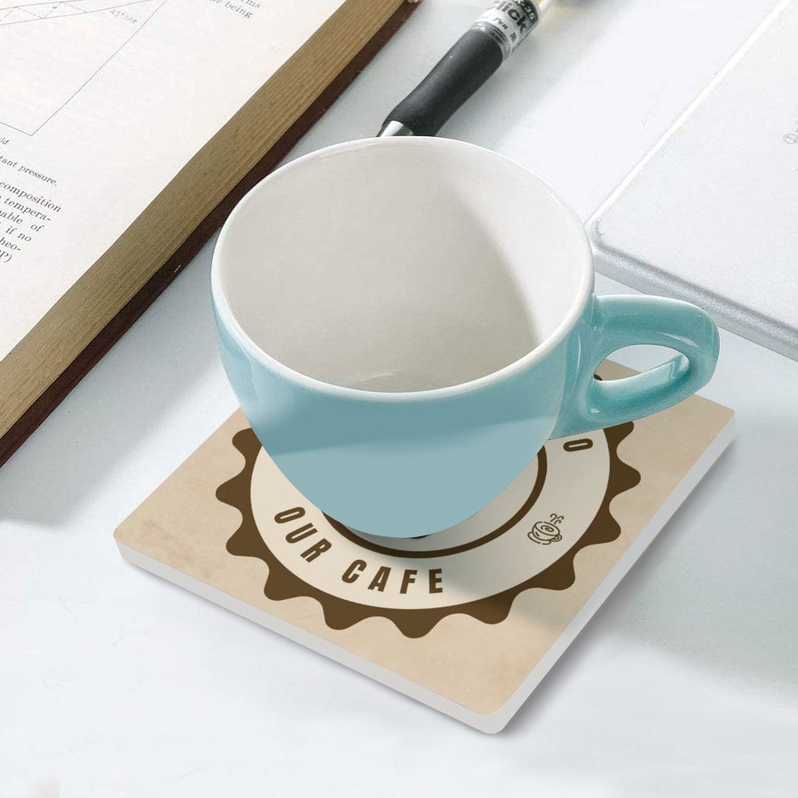 Welcome To Our Cafe - Ceramic Coasters (Square) Ceramic Coasters Coffee Printed Offshore