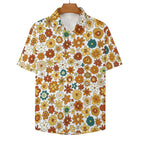 70's Style Floral Women's Collared Pocketless Short Sleeve Shirt