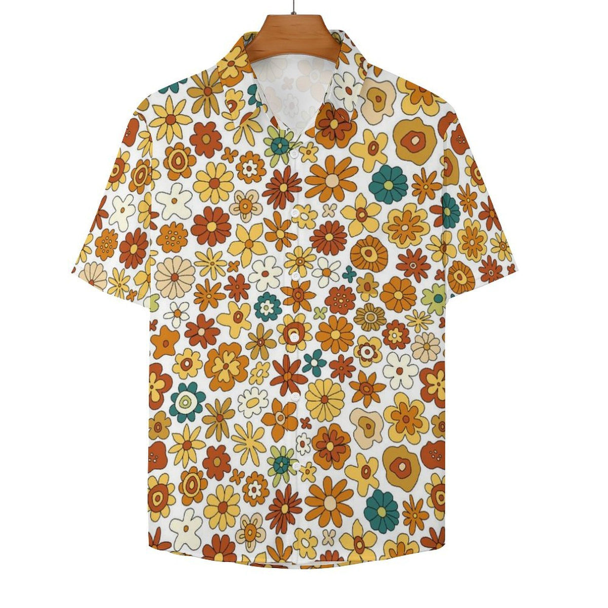 70's Style Floral Women's Collared Pocketless Short Sleeve Shirt