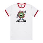 Cell-fie Cell Selfie AS Colour Staple Ringer Tee White Red Ringer T-Shirt Printed In Australia Science