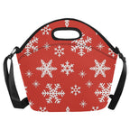 Red Snowflakes, Christmas - Neoprene Lunch Bag Neoprene Lunch Bag Printed Offshore