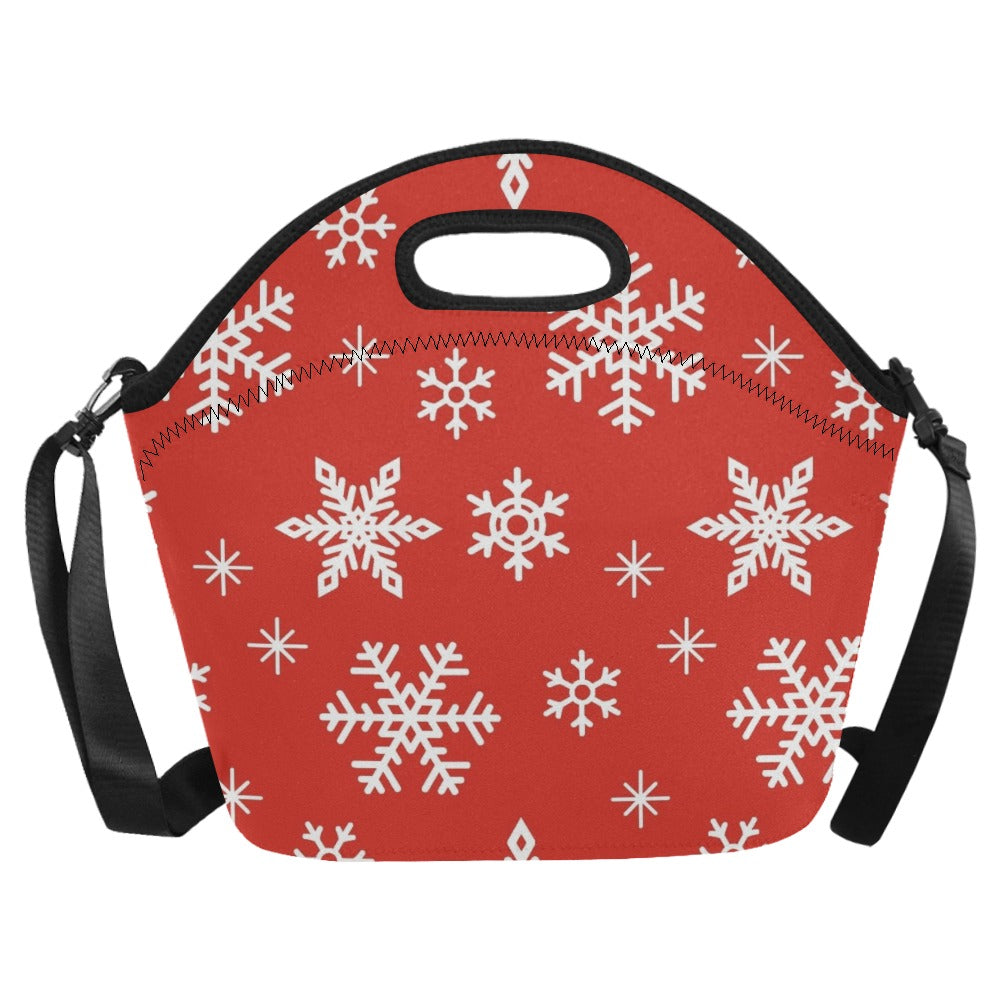 Red Snowflakes, Christmas - Neoprene Lunch Bag Neoprene Lunch Bag Printed Offshore