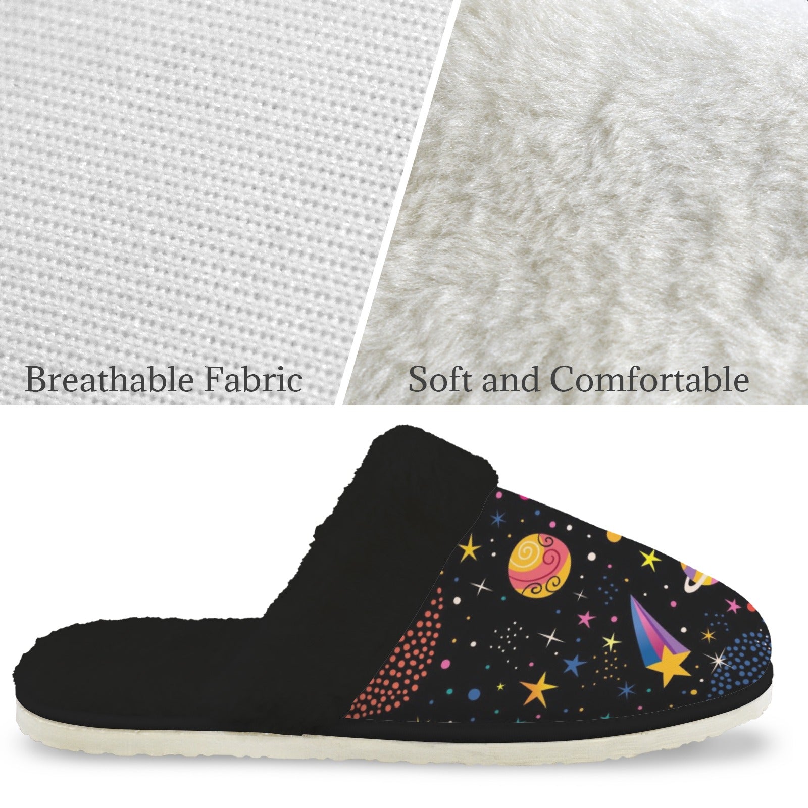Space Men's Fur Trim Thick-Sole Indoor Slippers Men's Fur Trimmed Slippers Printed Offshore Space