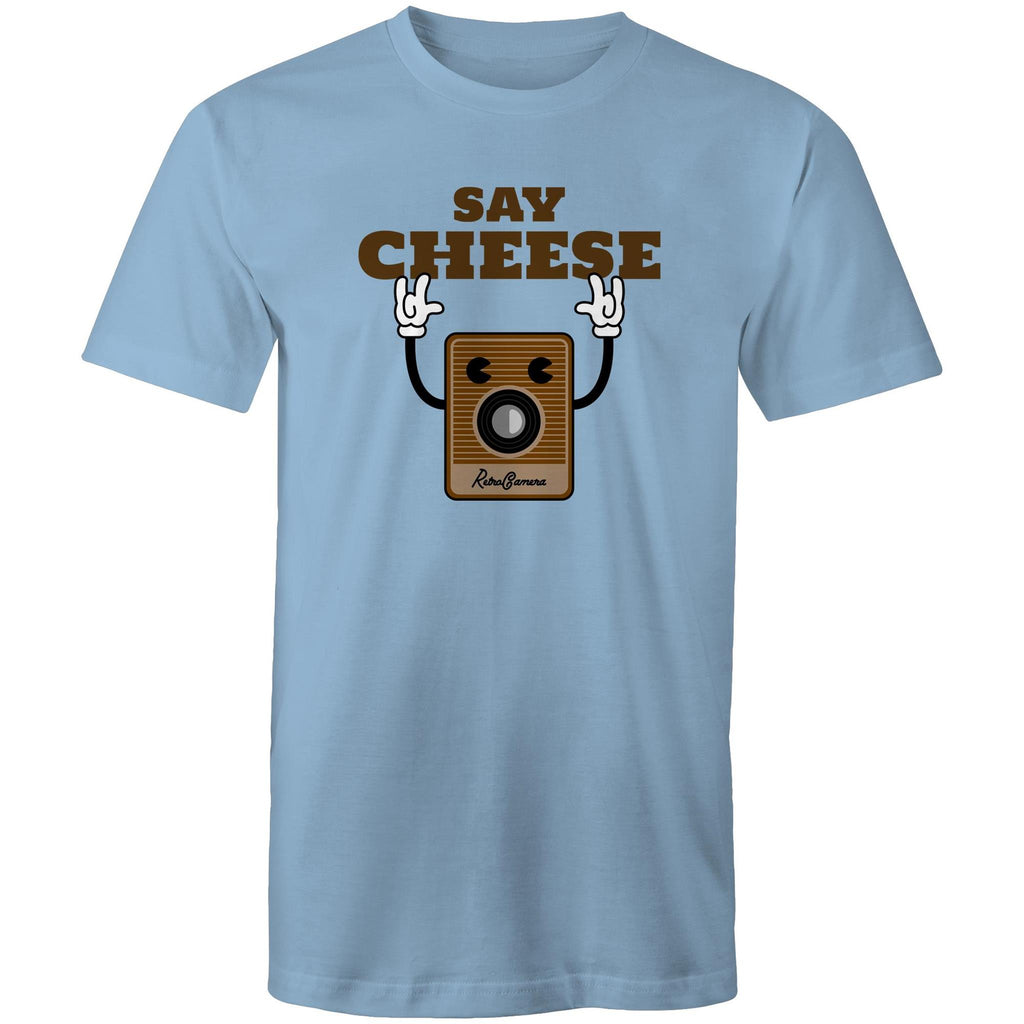 Say Cheese, Vintage Camera - Mens T-Shirt Carolina Blue Mens T-shirt Printed In Australia Retro