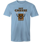 Say Cheese, Vintage Camera - Mens T-Shirt Carolina Blue Mens T-shirt Printed In Australia Retro