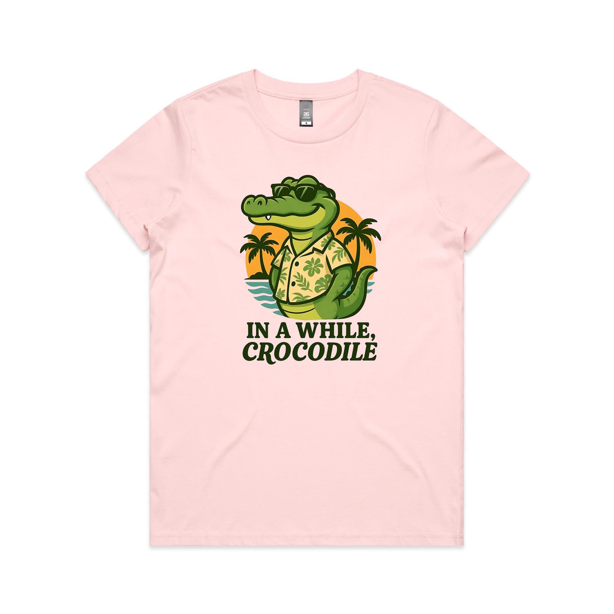 In A While, Crocodile Women's AS Colour T-shirt Pink Womens T-shirt animal Printed In Australia