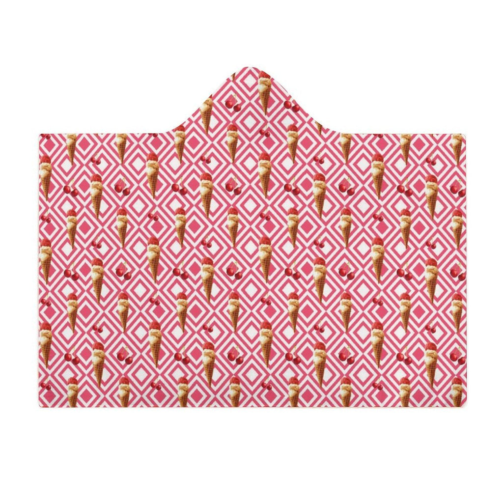 Cherry Ice Cream Kids Hooded Blanket 100cm x 130cm Kids Hooded Blanket Food Printed Offshore
