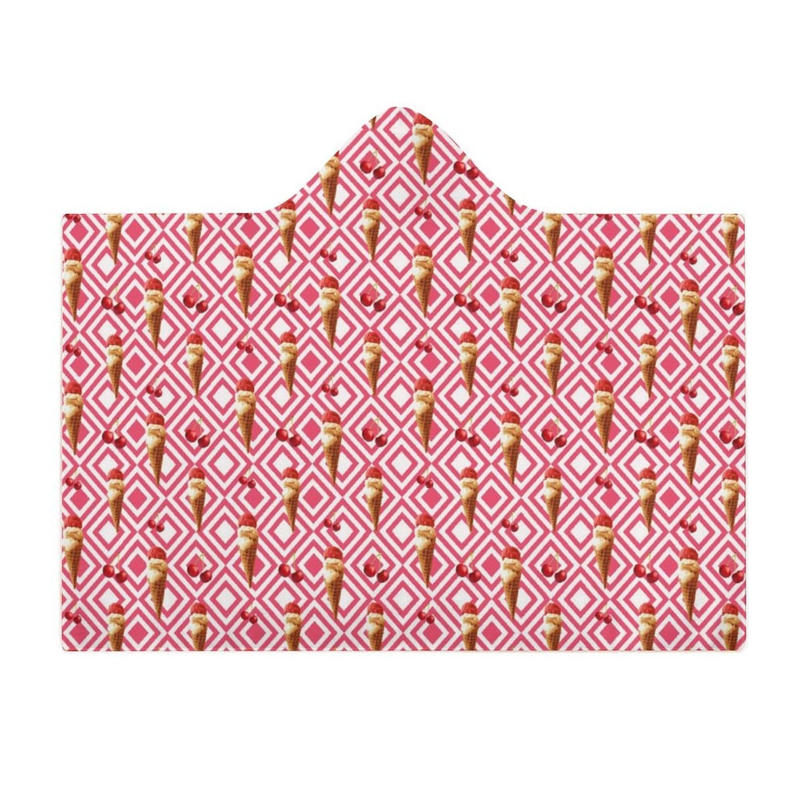 Cherry Ice Cream Kids Hooded Blanket 100cm x 130cm Kids Hooded Blanket Food Printed Offshore