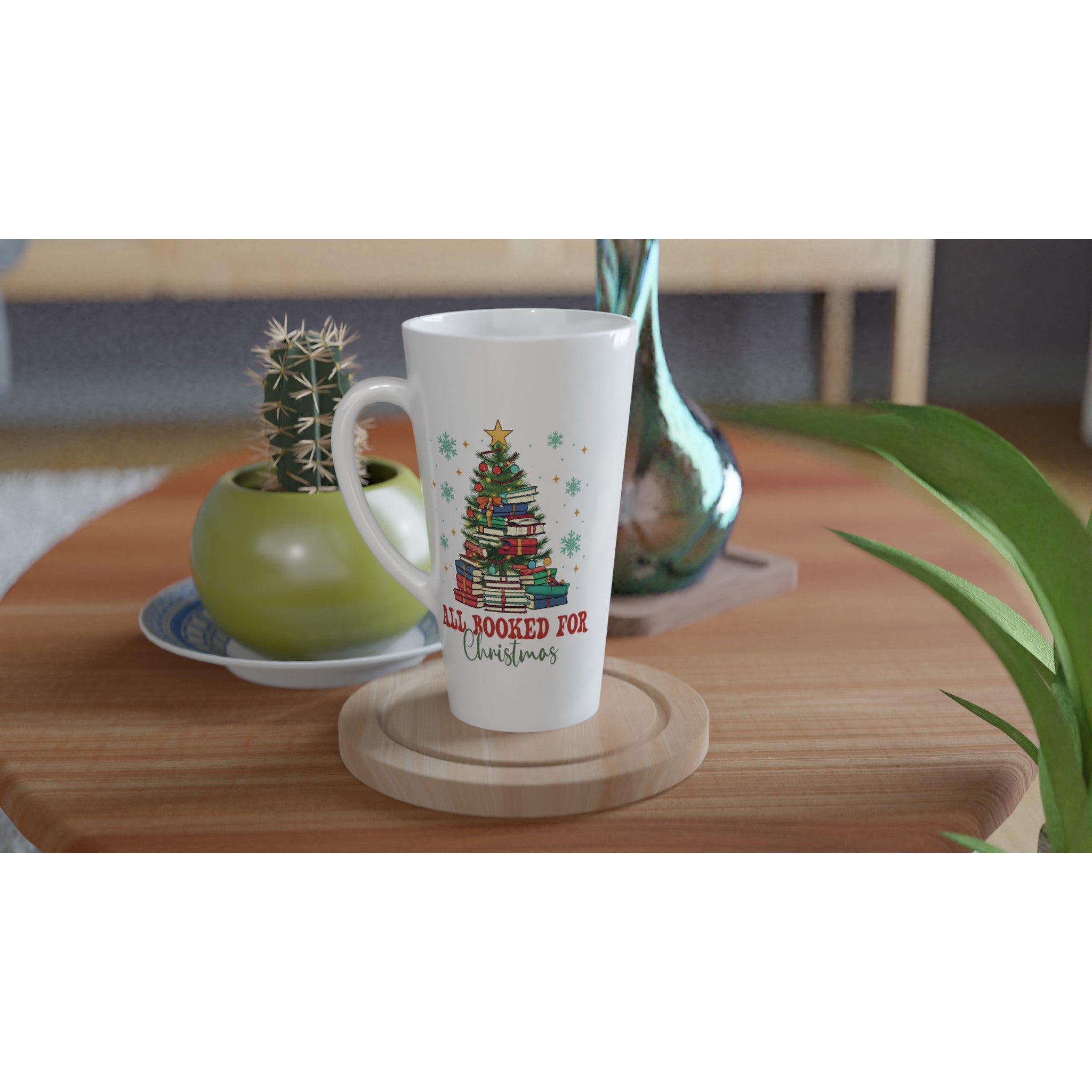 All Booked For Christmas White Latte 17oz Ceramic Mug Latte Mug