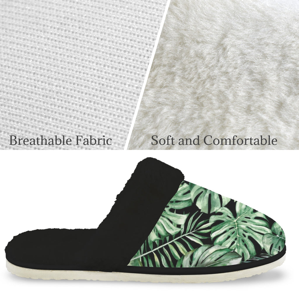 Jungle Leaves Men's Fur Trim Thick-Sole Indoor Slippers Men's Fur Trimmed Slippers Plants Printed Offshore