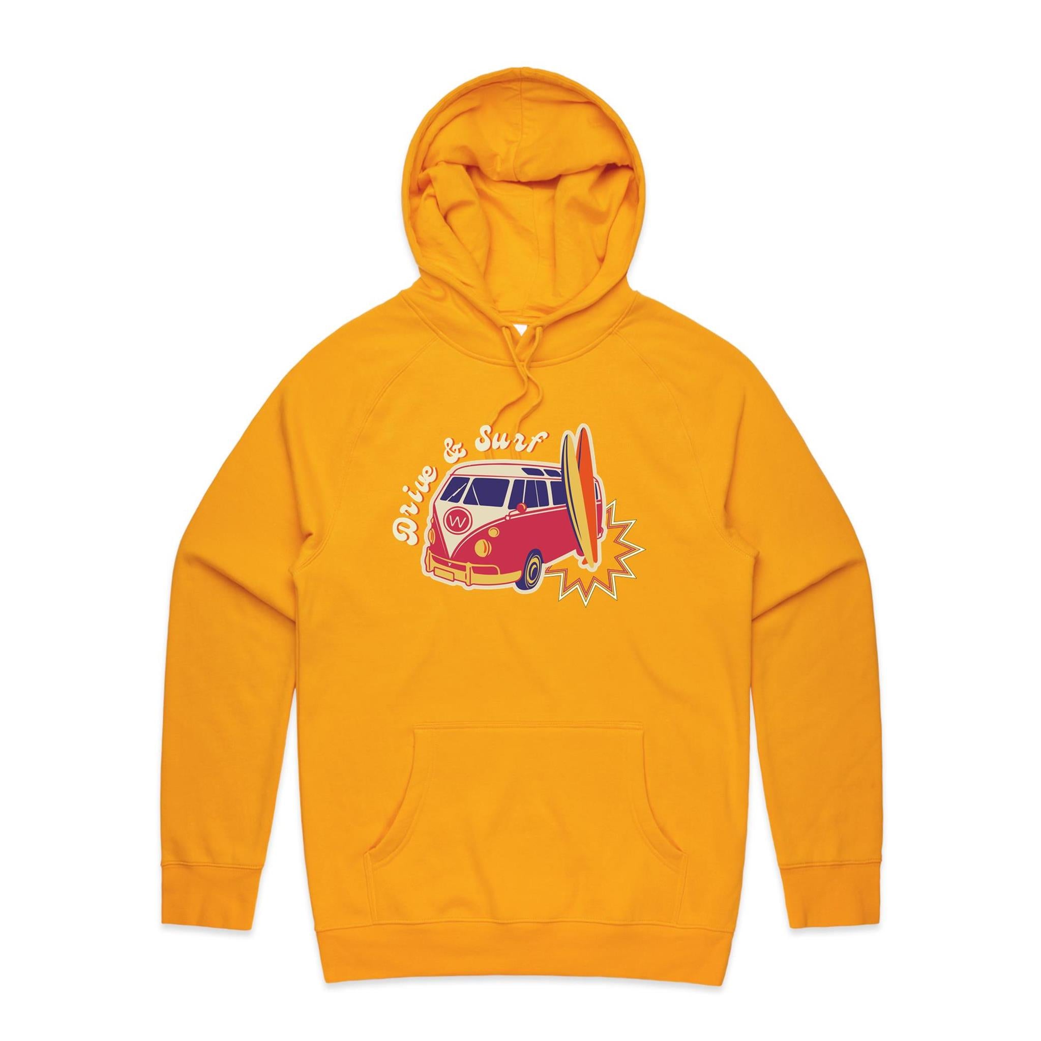 Drive And Surf - Mens Hoodie Gold Mens Hoodie Printed In Australia Surf