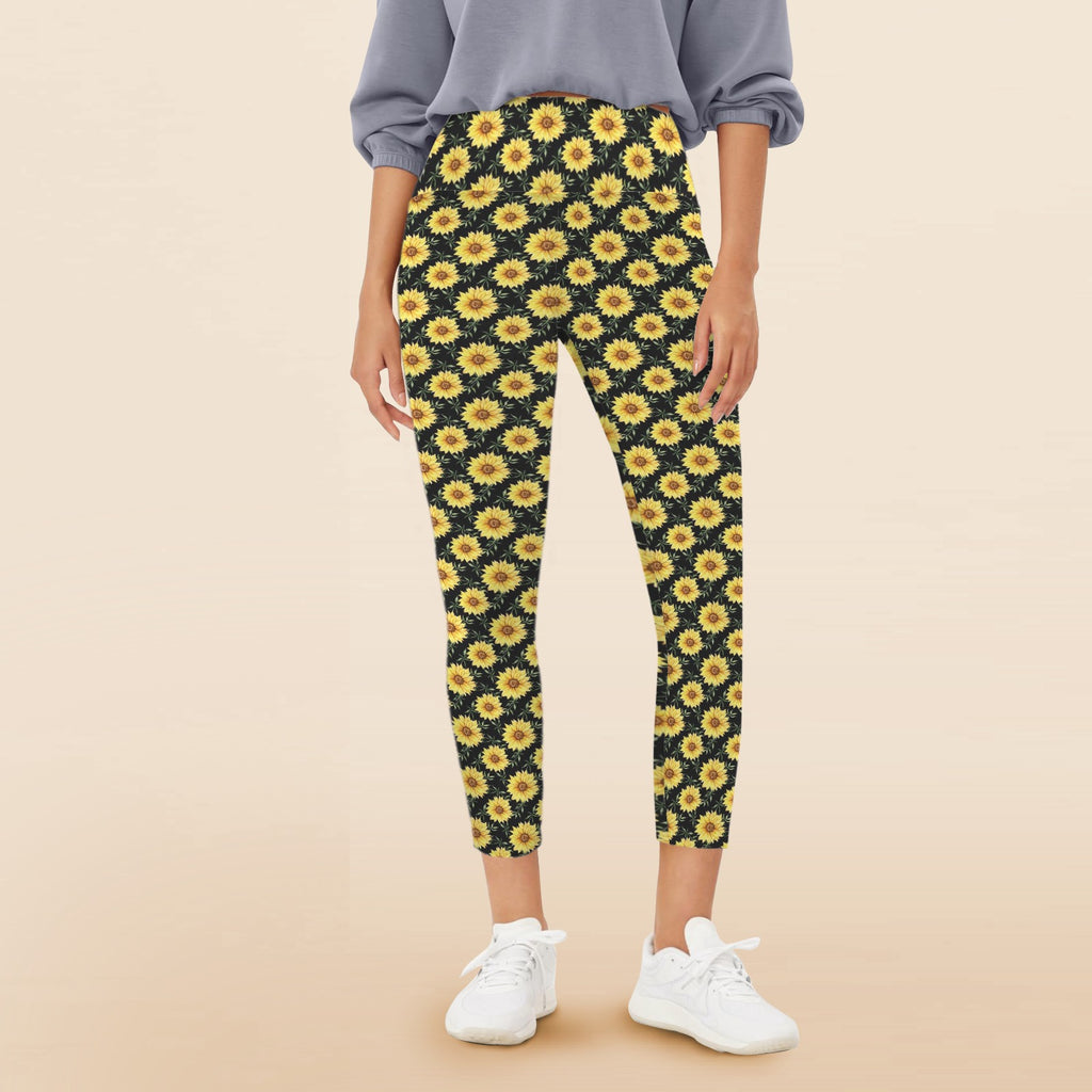 Painted Sunflower Women's High Waist Pockets Yoga Leggings 5XL Women's High Waist Pockets Yoga Leggings Plants Printed Offshore