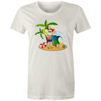 Summer Surf Santa - Womens T-shirt Natural Womens Christmas T-shirt Christmas Printed In Australia